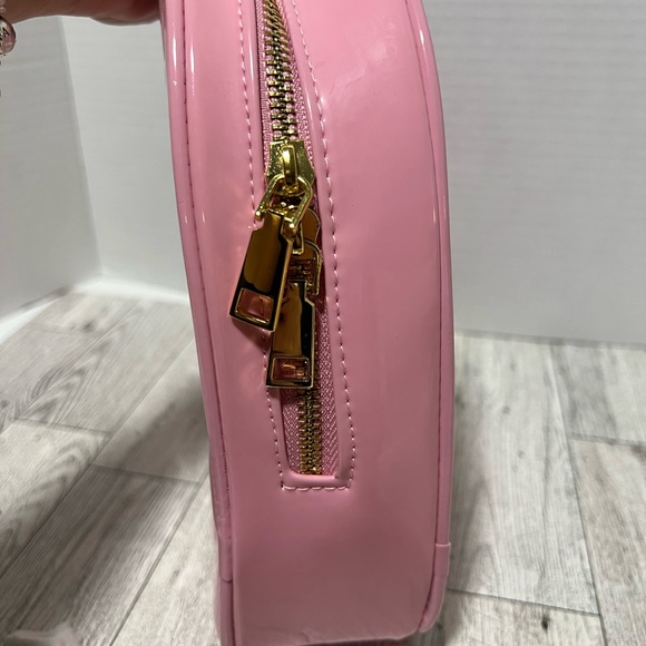 Truly Los Angeles Patent Leather Quilted Heart Purse Handbag Makeup Bag Pink - Picture 5 of 7